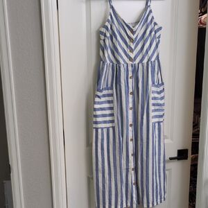 Hanna Andersson Blue and Cream Linen Dress